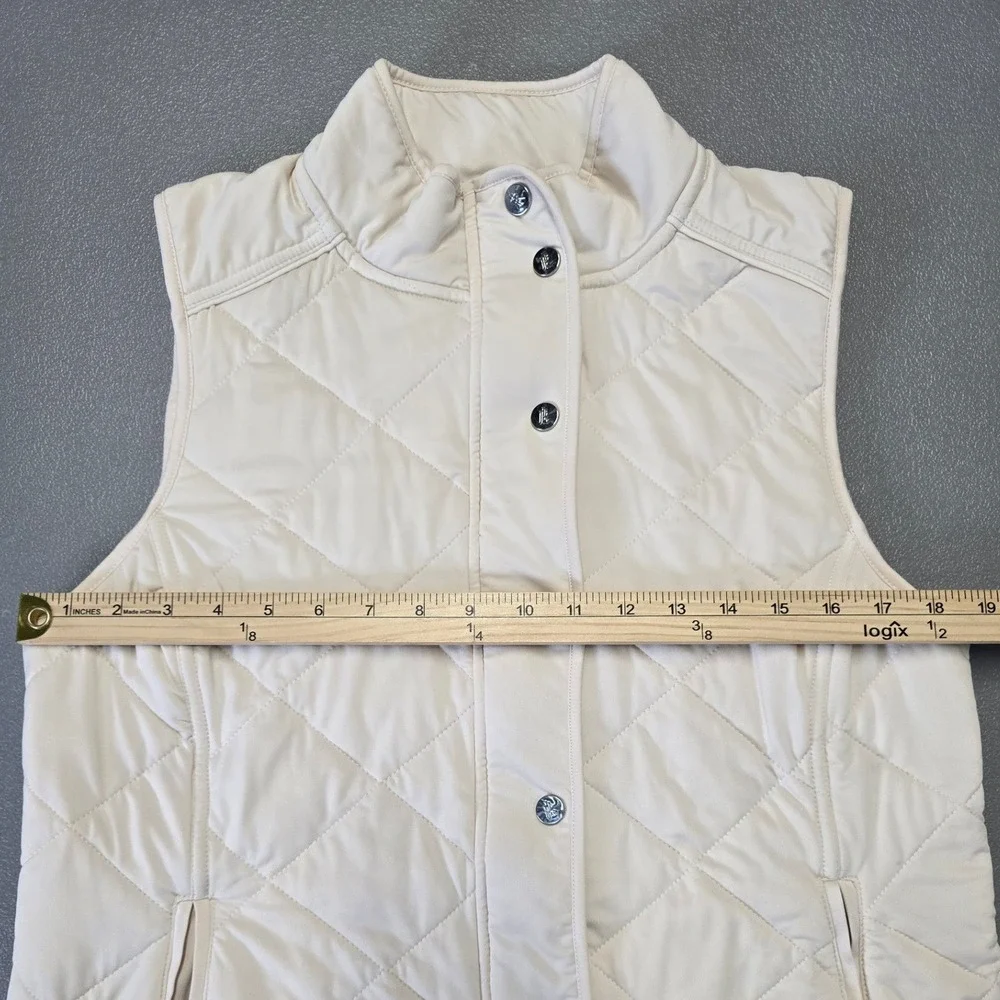Lauren Ralph Lauren Quilted Vest Womens L Cream Snap Zip Lightweight Jacket